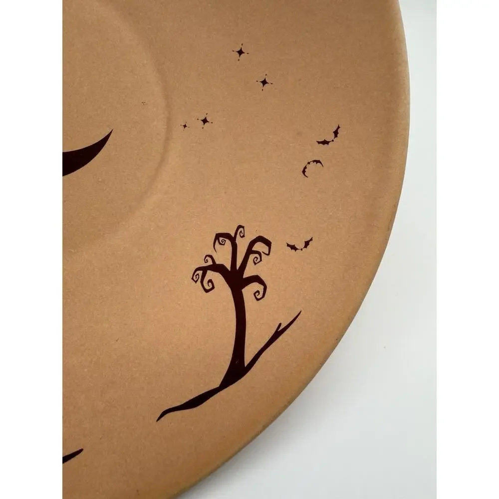 Lonesomeville Pottery Spooky Halloween Night Bowl 11” Witch Moon Pumpkin Signed